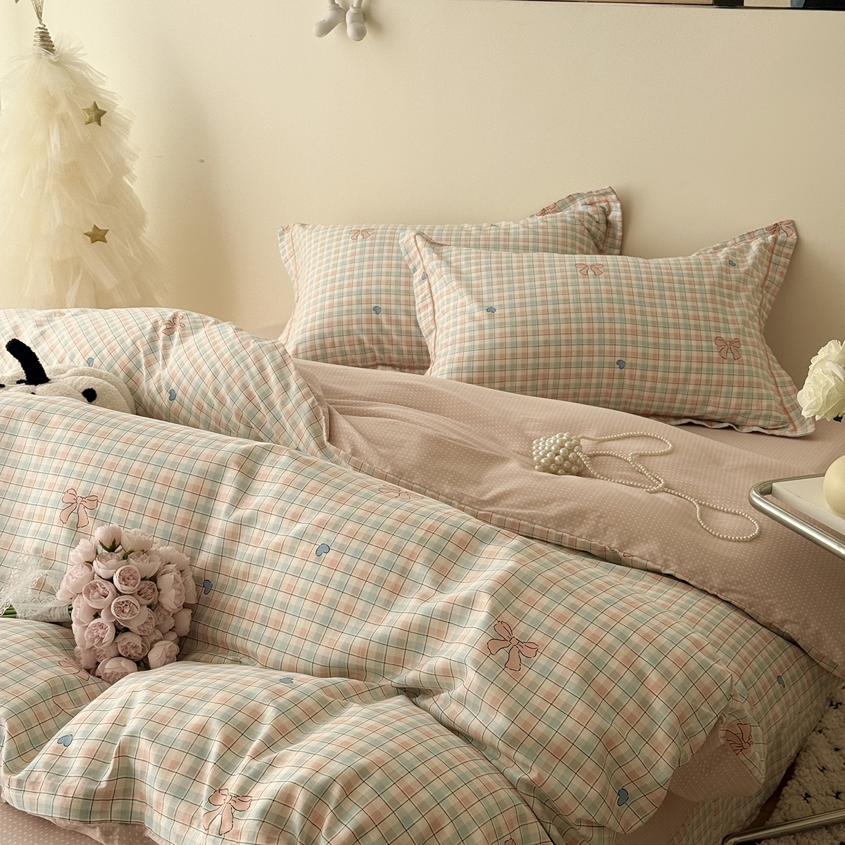 91家纺网 家纺一手货源 找家纺 于果 2026新款全棉13370四件套（2） 爱心蝴蝶结