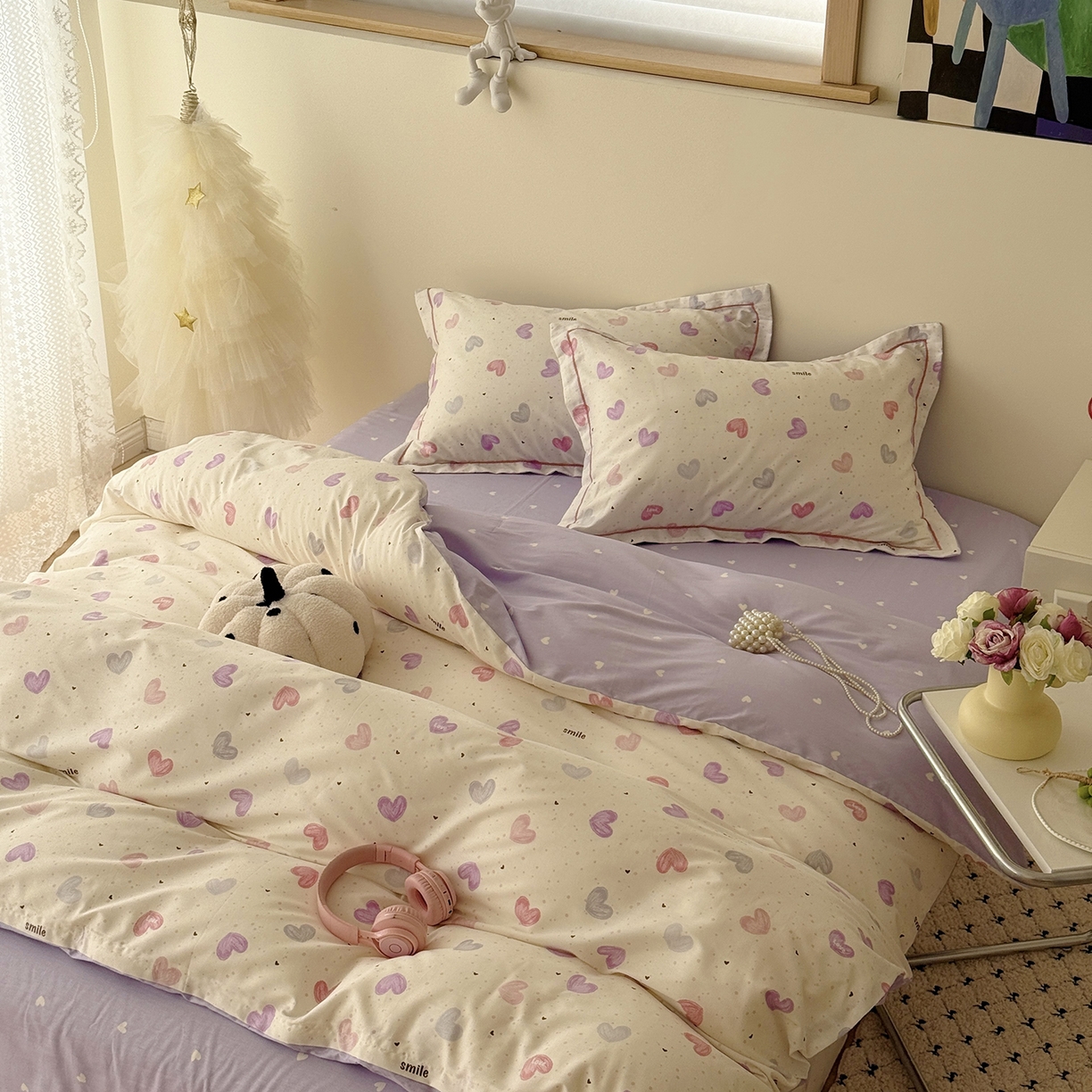 91家纺网 家纺一手货源 找家纺 于果 2026新款全棉13370四件套（2） 彩色爱心