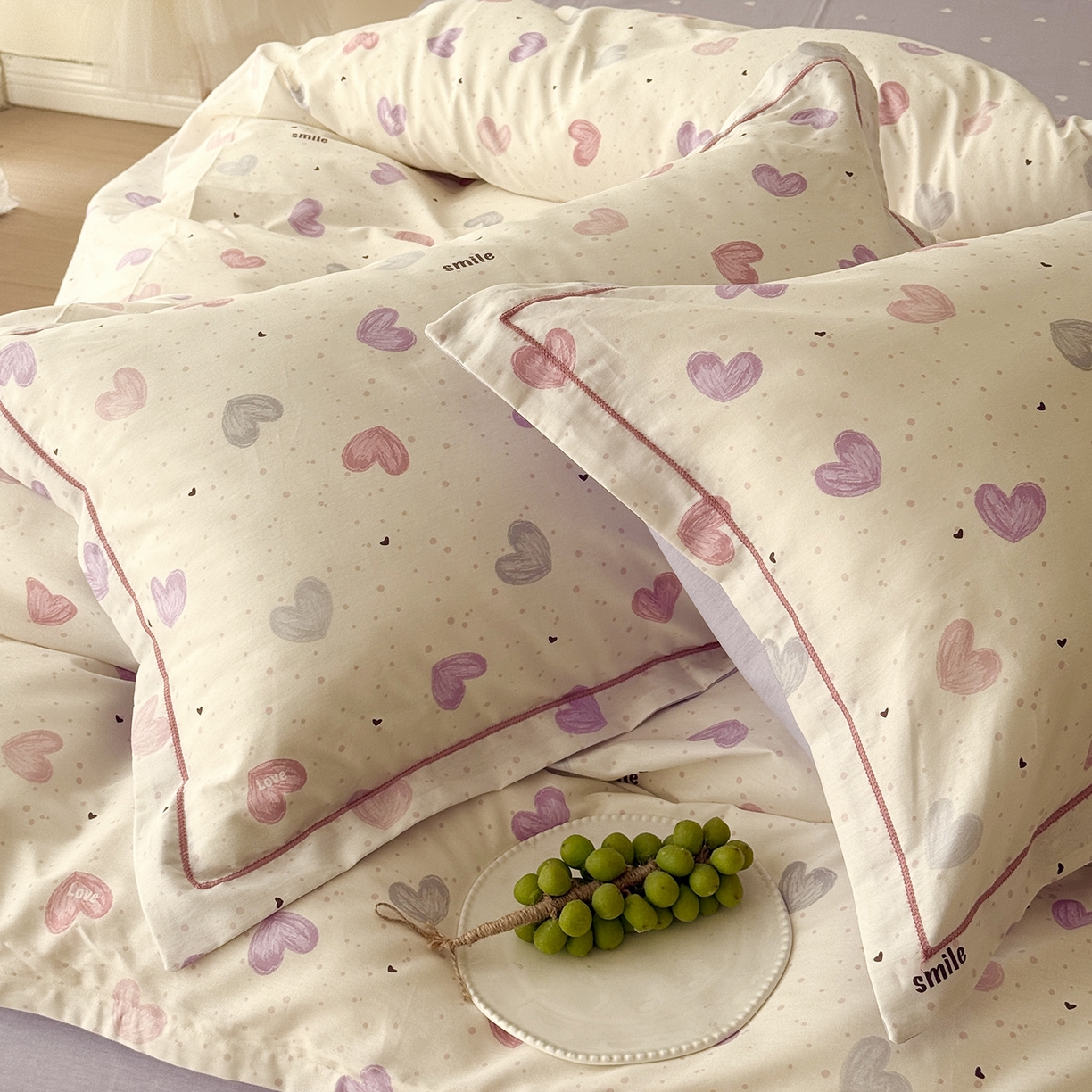 91家纺网 家纺一手货源 找家纺 于果 2026新款全棉13370四件套（2） 彩色爱心