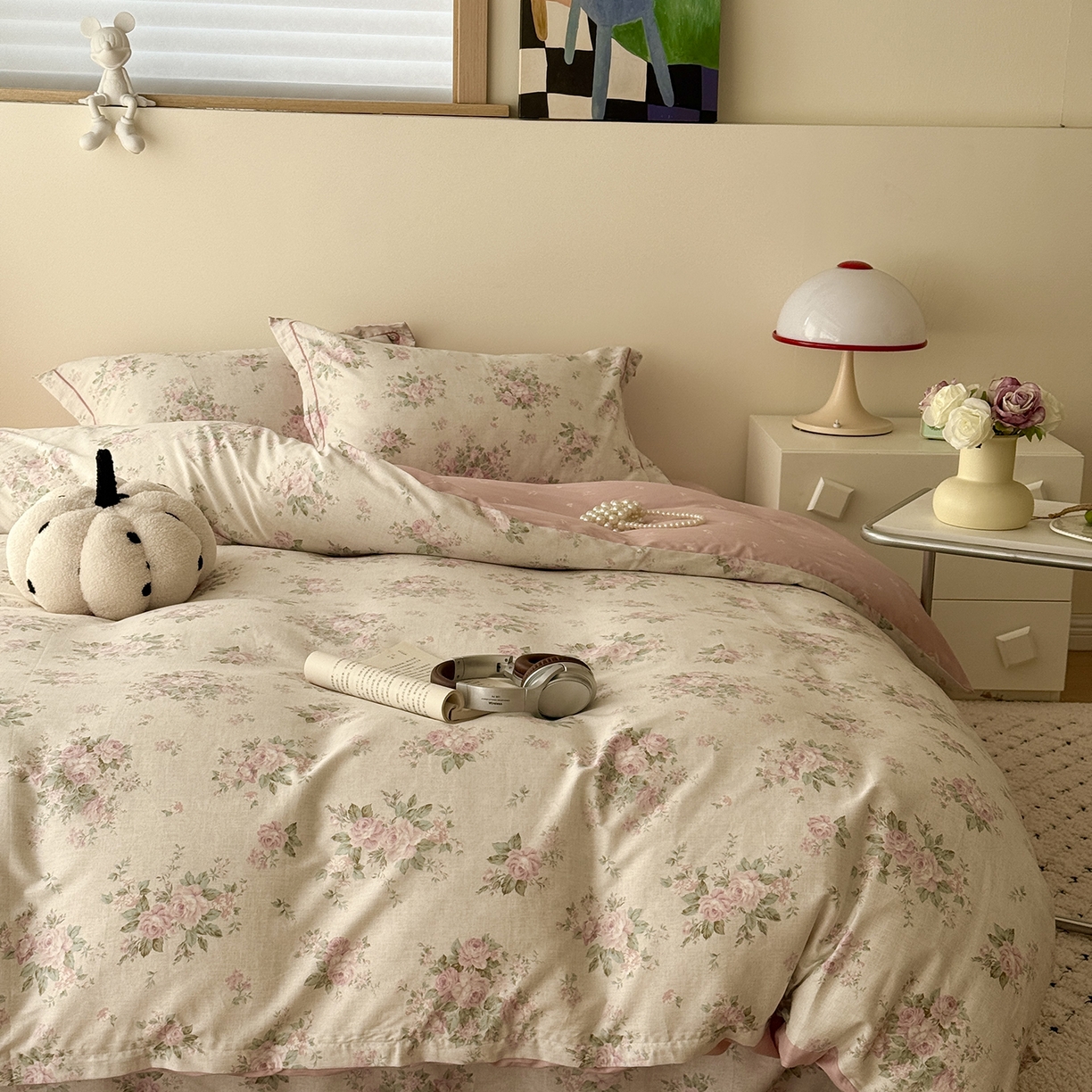 于果 2026新款全棉13370四件套（2） 蔷薇故事粉