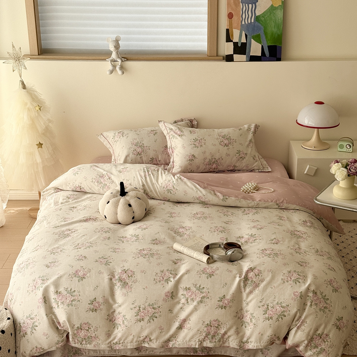 91家纺网 家纺一手货源 找家纺 于果 2026新款全棉13370四件套（2） 蔷薇故事粉