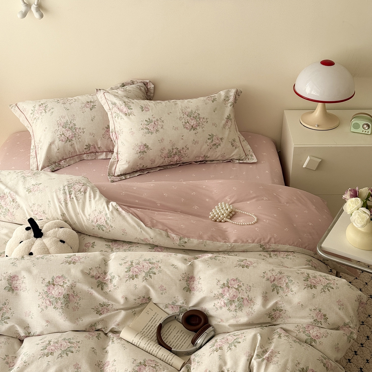 91家纺网 家纺一手货源 找家纺 于果 2026新款全棉13370四件套（2） 蔷薇故事粉