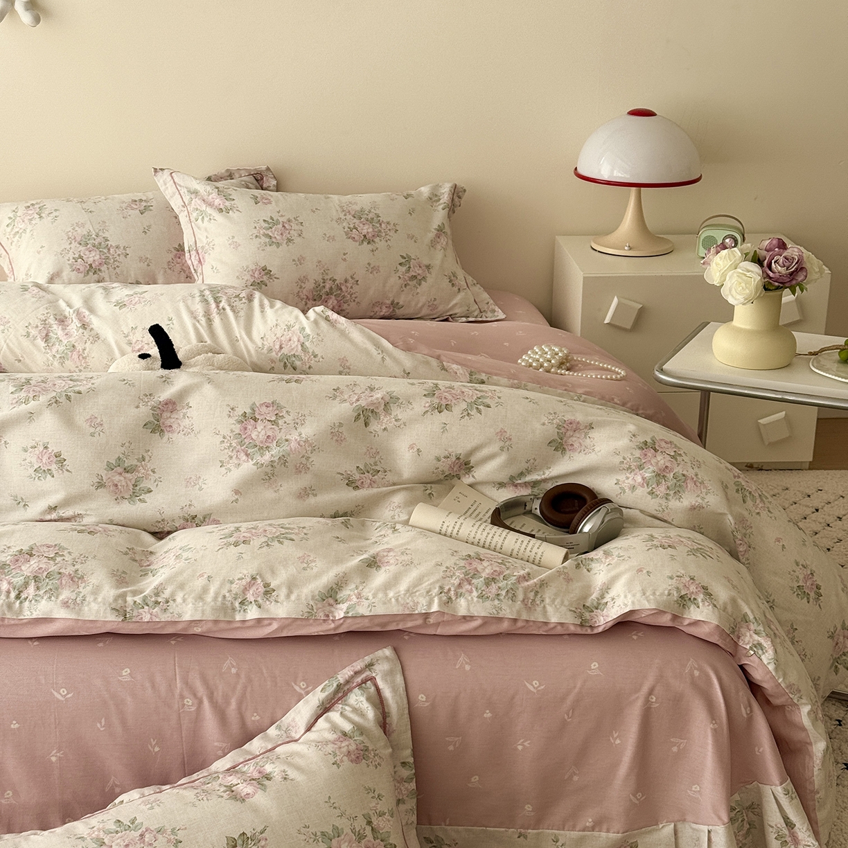 91家纺网 家纺一手货源 找家纺 于果 2026新款全棉13370四件套（2） 蔷薇故事粉