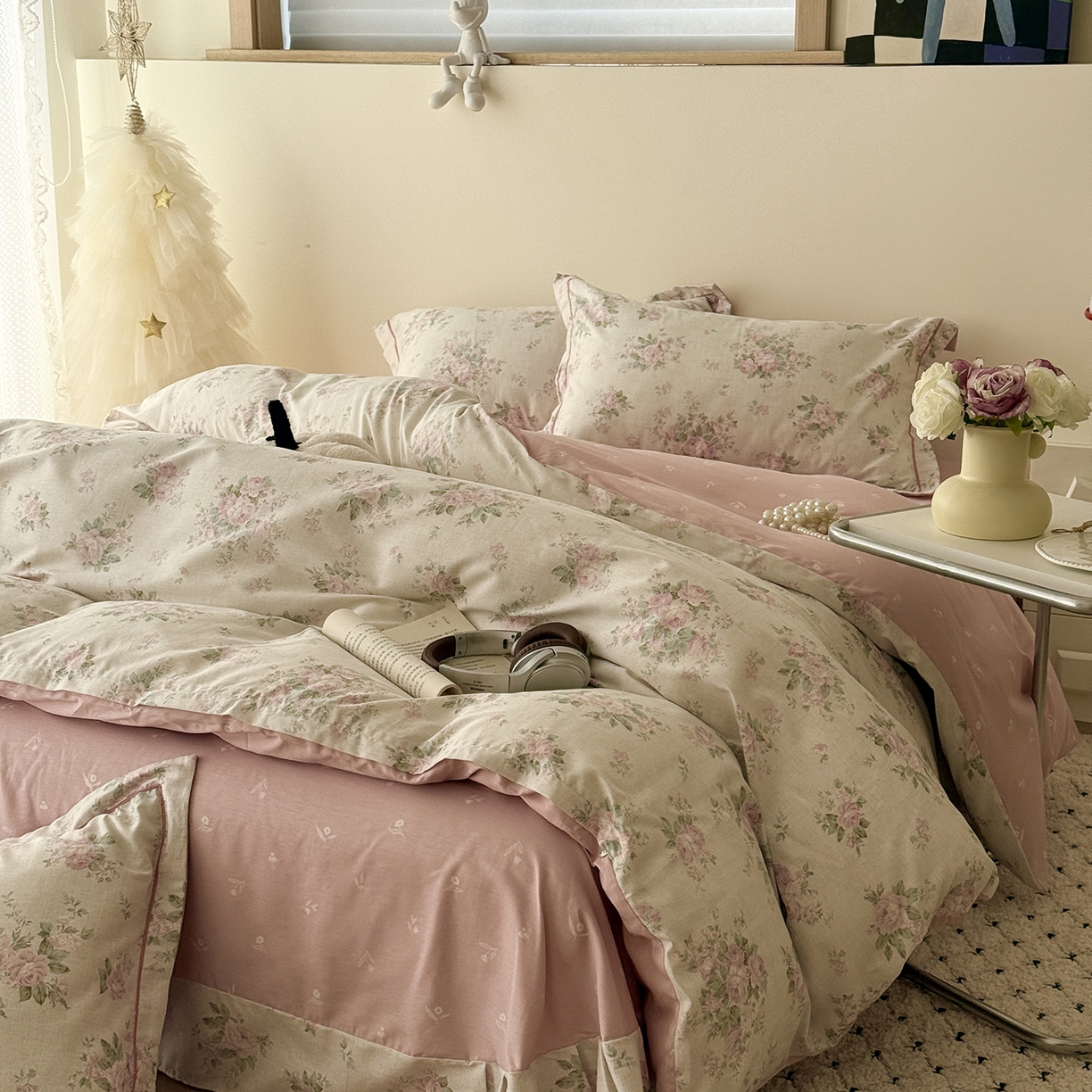 91家纺网 家纺一手货源 找家纺 于果 2026新款全棉13370四件套（2） 蔷薇故事粉