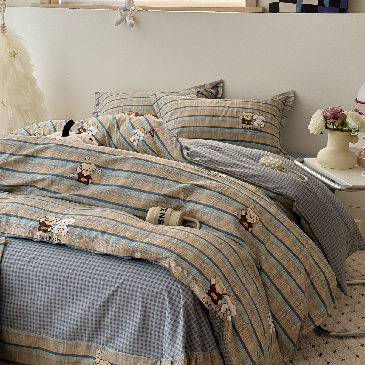 91家纺网 家纺一手货源 找家纺 于果 2026新款全棉13370四件套（2） 自拍小狗