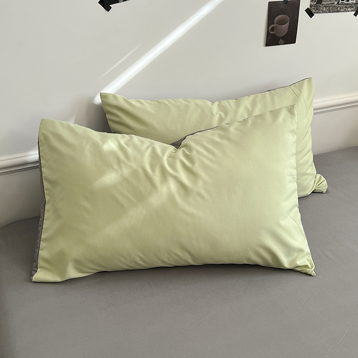 91家纺网 家纺一手货源 找家纺 世爵 2026新款10A抗菌亲肤水洗棉双拼四件套 绿浅灰