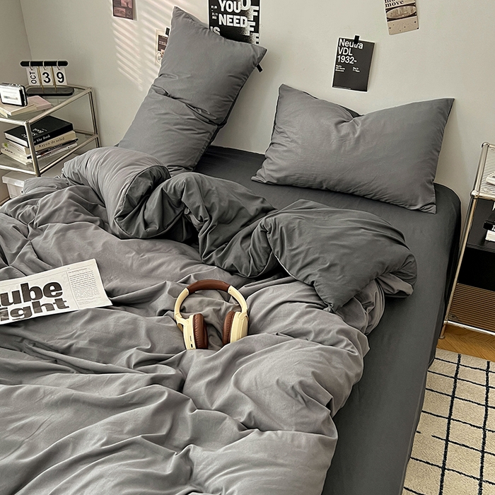 91家纺网 家纺一手货源 找家纺 世爵 2026新款10A抗菌亲肤水洗棉双拼四件套 墨松灰