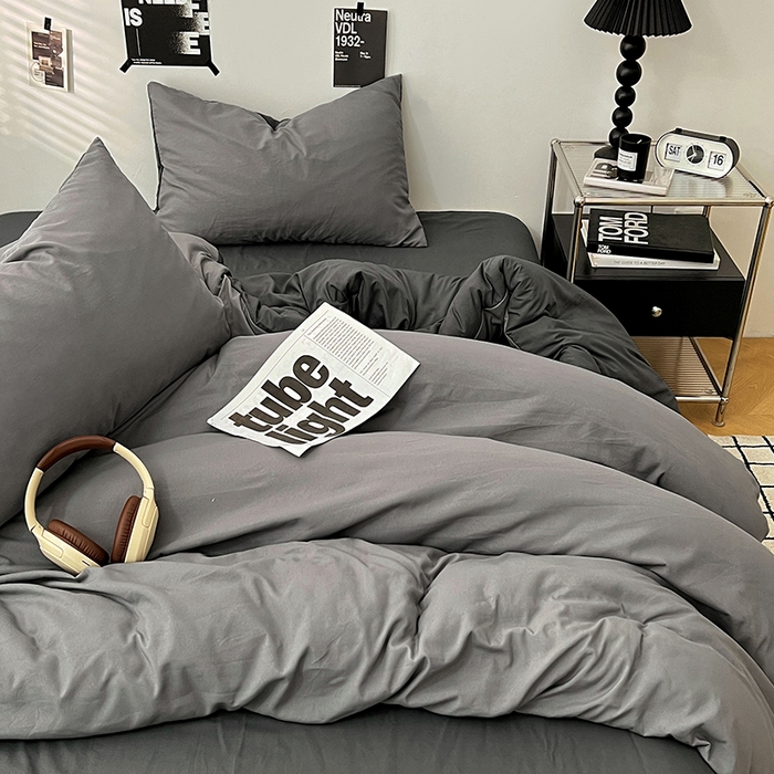 91家纺网 家纺一手货源 找家纺 世爵 2026新款10A抗菌亲肤水洗棉双拼四件套 墨松灰