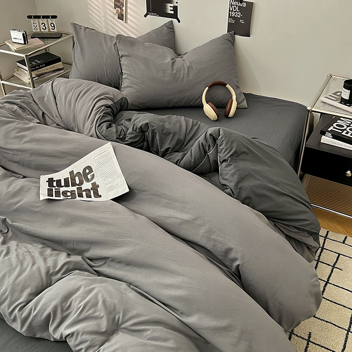 91家纺网 家纺一手货源 找家纺 世爵 2026新款10A抗菌亲肤水洗棉双拼四件套 墨松灰