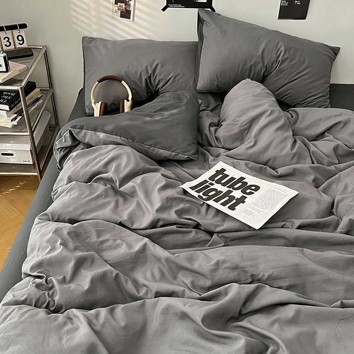 91家纺网 家纺一手货源 找家纺 世爵 2026新款10A抗菌亲肤水洗棉双拼四件套 墨松灰