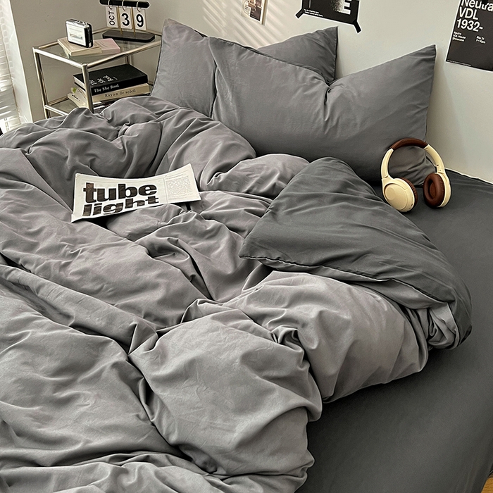 91家纺网 家纺一手货源 找家纺 世爵 2026新款10A抗菌亲肤水洗棉双拼四件套 墨松灰