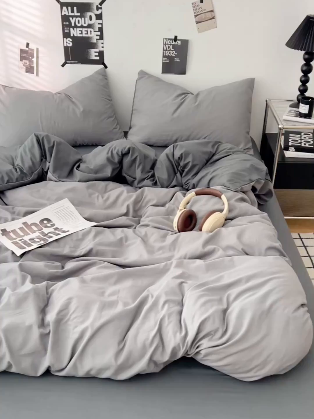 91家纺网 家纺一手货源 找家纺 世爵 2026新款10A抗菌亲肤水洗棉双拼四件套 墨松灰