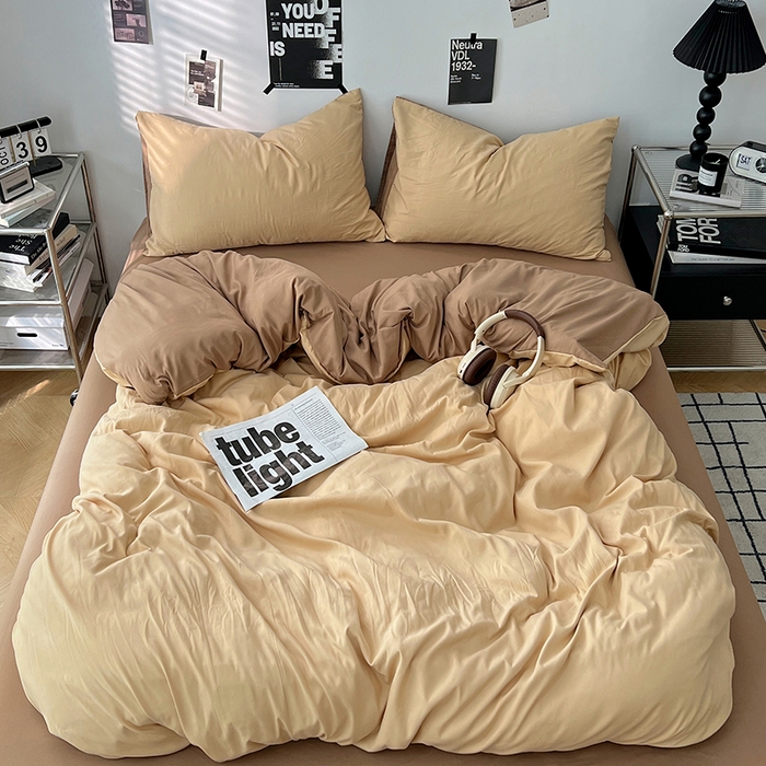 世爵 2026新款10A抗菌亲肤水洗棉双拼四件套 暖驼