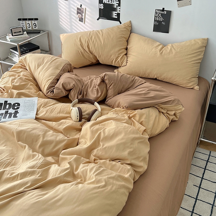 91家纺网 家纺一手货源 找家纺 世爵 2026新款10A抗菌亲肤水洗棉双拼四件套 暖驼