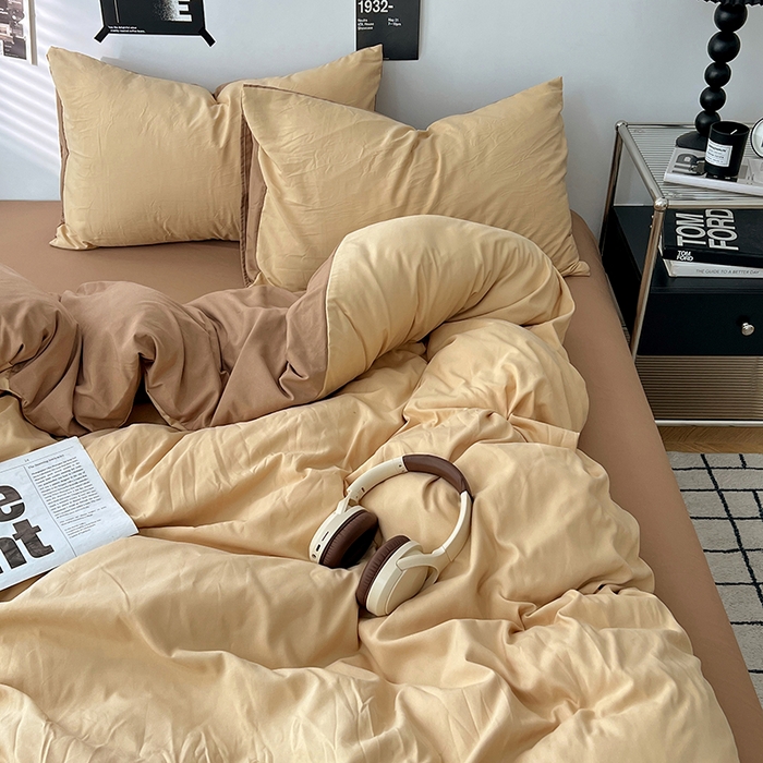 91家纺网 家纺一手货源 找家纺 世爵 2026新款10A抗菌亲肤水洗棉双拼四件套 暖驼