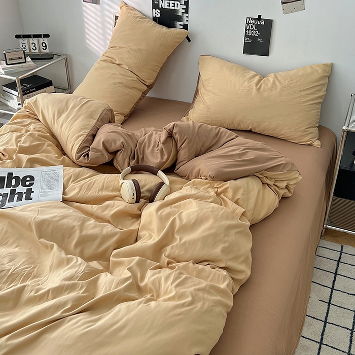 91家纺网 家纺一手货源 找家纺 世爵 2026新款10A抗菌亲肤水洗棉双拼四件套 暖驼