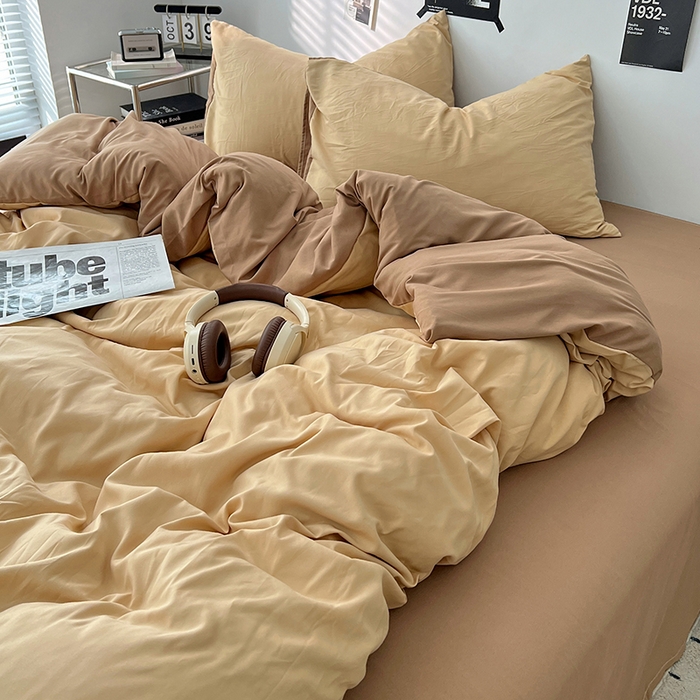 91家纺网 家纺一手货源 找家纺 世爵 2026新款10A抗菌亲肤水洗棉双拼四件套 暖驼