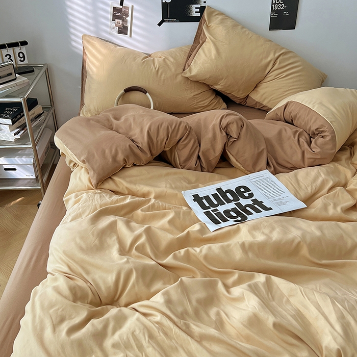 91家纺网 家纺一手货源 找家纺 世爵 2026新款10A抗菌亲肤水洗棉双拼四件套 暖驼