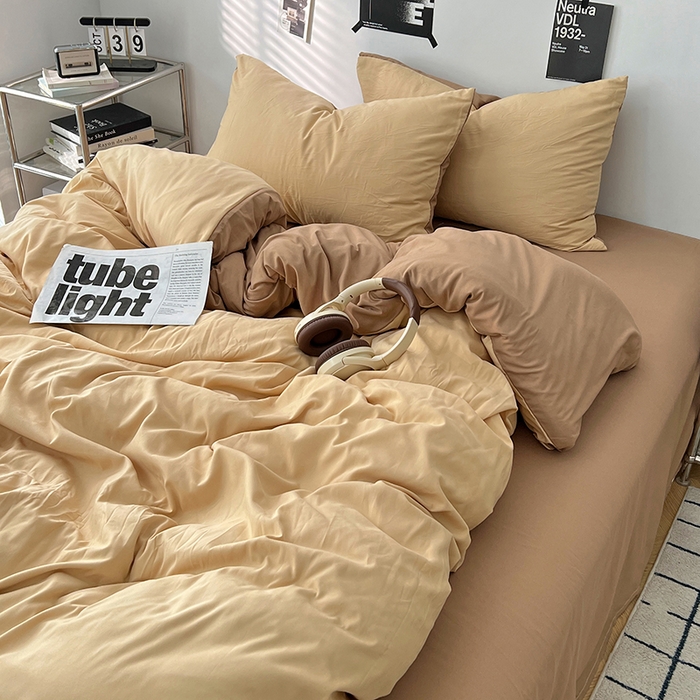 91家纺网 家纺一手货源 找家纺 世爵 2026新款10A抗菌亲肤水洗棉双拼四件套 暖驼