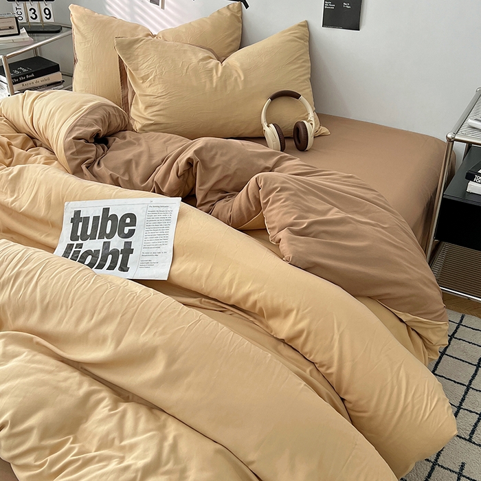 91家纺网 家纺一手货源 找家纺 世爵 2026新款10A抗菌亲肤水洗棉双拼四件套 暖驼