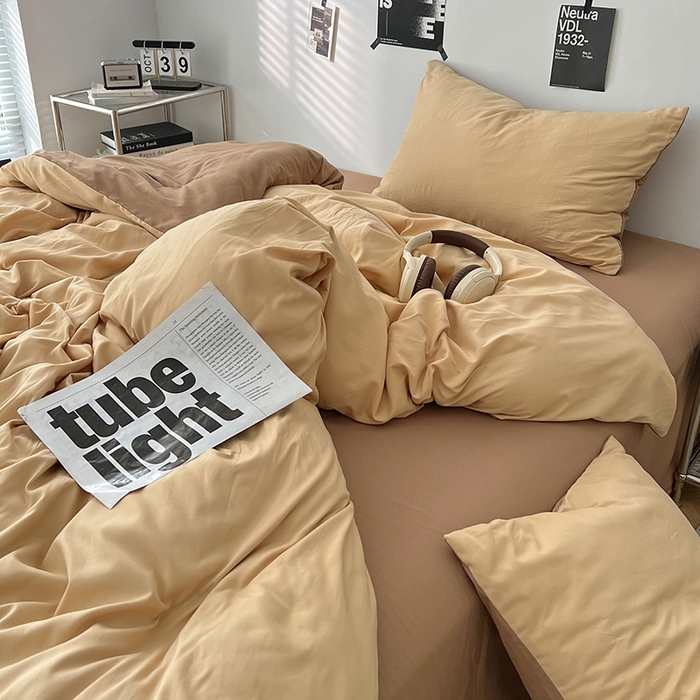 91家纺网 家纺一手货源 找家纺 世爵 2026新款10A抗菌亲肤水洗棉双拼四件套 暖驼