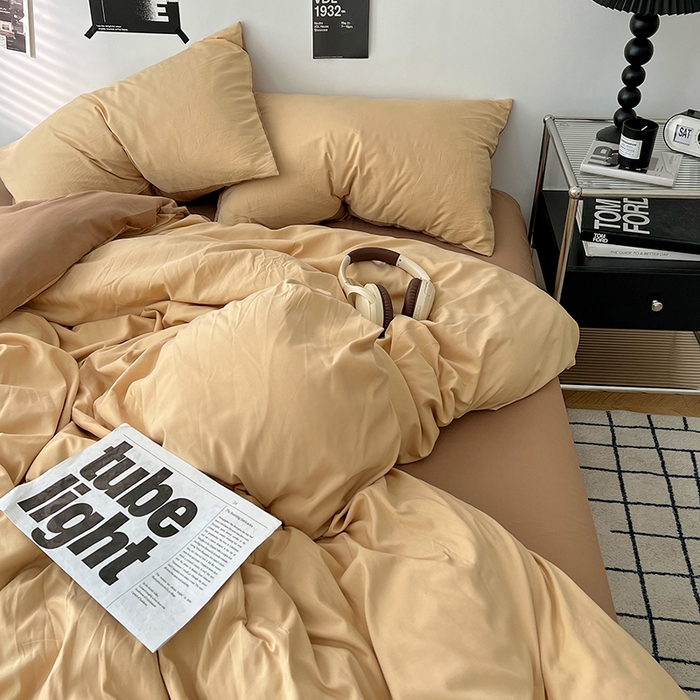 91家纺网 家纺一手货源 找家纺 世爵 2026新款10A抗菌亲肤水洗棉双拼四件套 暖驼