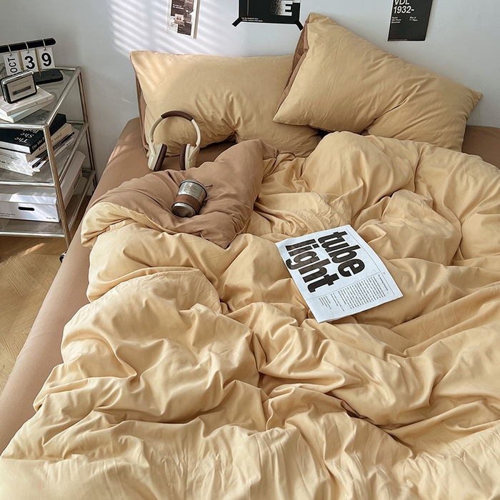 91家纺网 家纺一手货源 找家纺 世爵 2026新款10A抗菌亲肤水洗棉双拼四件套 暖驼