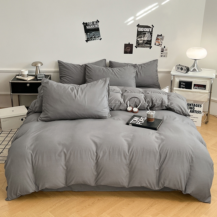 91家纺网 家纺一手货源 找家纺 世爵 2026新款10A抗菌亲肤水洗棉双拼四件套 浅灰