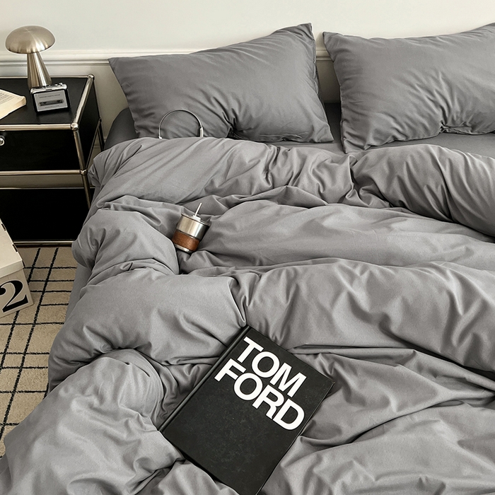 91家纺网 家纺一手货源 找家纺 世爵 2026新款10A抗菌亲肤水洗棉双拼四件套 浅灰