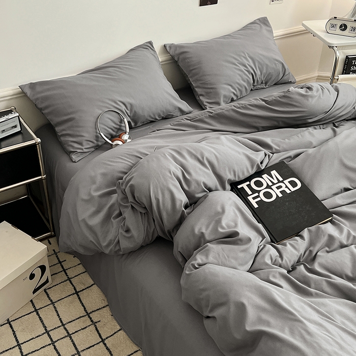 91家纺网 家纺一手货源 找家纺 世爵 2026新款10A抗菌亲肤水洗棉双拼四件套 浅灰