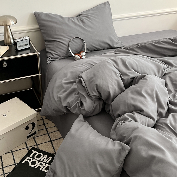 91家纺网 家纺一手货源 找家纺 世爵 2026新款10A抗菌亲肤水洗棉双拼四件套 浅灰