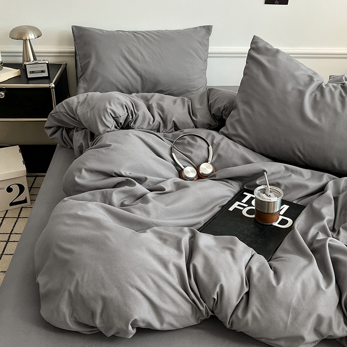 91家纺网 家纺一手货源 找家纺 世爵 2026新款10A抗菌亲肤水洗棉双拼四件套 浅灰