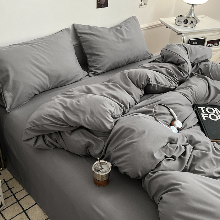 91家纺网 家纺一手货源 找家纺 世爵 2026新款10A抗菌亲肤水洗棉双拼四件套 浅灰