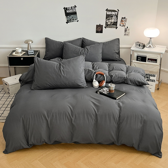 91家纺网 家纺一手货源 找家纺 世爵 2026新款10A抗菌亲肤水洗棉双拼四件套 深灰