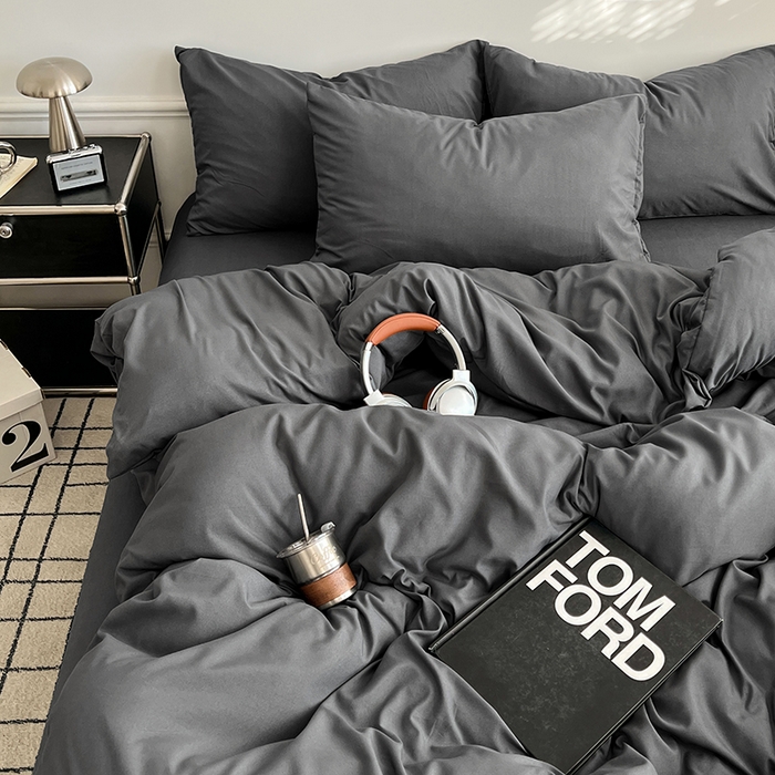 91家纺网 家纺一手货源 找家纺 世爵 2026新款10A抗菌亲肤水洗棉双拼四件套 深灰