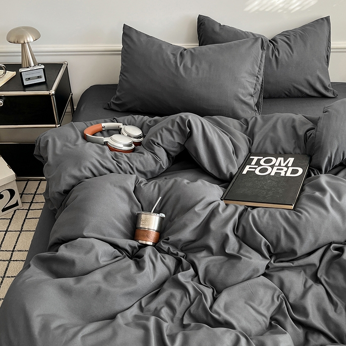 91家纺网 家纺一手货源 找家纺 世爵 2026新款10A抗菌亲肤水洗棉双拼四件套 深灰