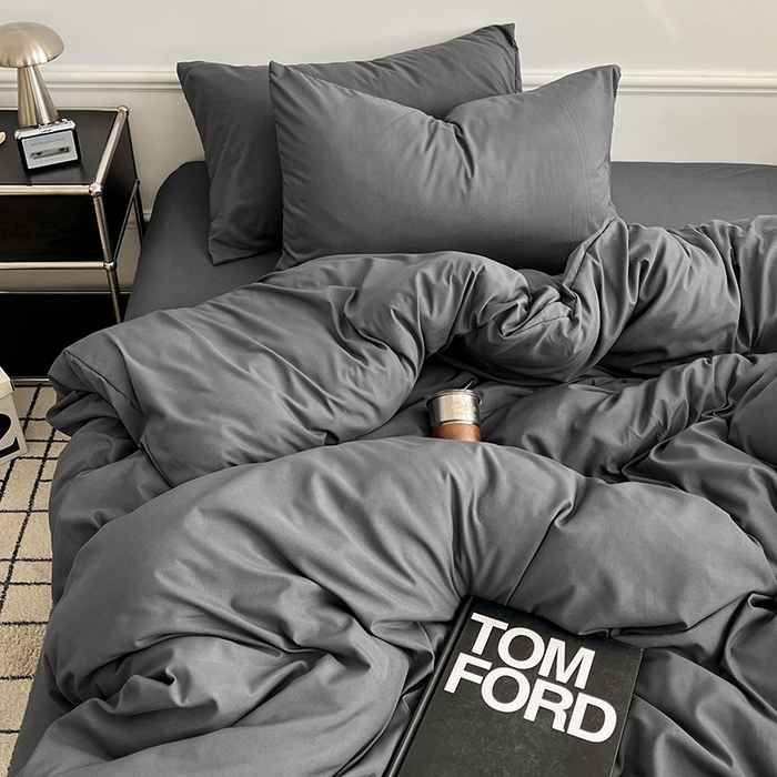 91家纺网 家纺一手货源 找家纺 世爵 2026新款10A抗菌亲肤水洗棉双拼四件套 深灰