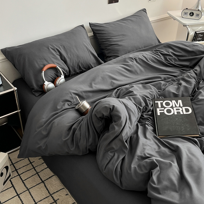 91家纺网 家纺一手货源 找家纺 世爵 2026新款10A抗菌亲肤水洗棉双拼四件套 深灰