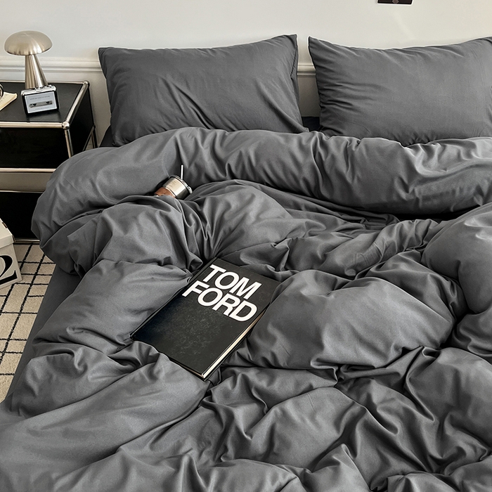 91家纺网 家纺一手货源 找家纺 世爵 2026新款10A抗菌亲肤水洗棉双拼四件套 深灰