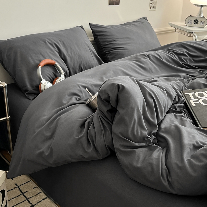 91家纺网 家纺一手货源 找家纺 世爵 2026新款10A抗菌亲肤水洗棉双拼四件套 深灰