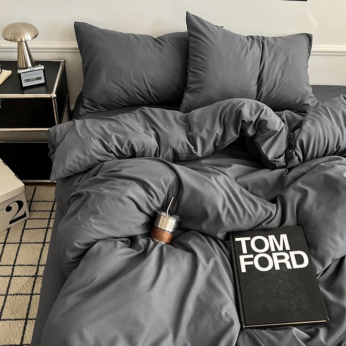 91家纺网 家纺一手货源 找家纺 世爵 2026新款10A抗菌亲肤水洗棉双拼四件套 深灰