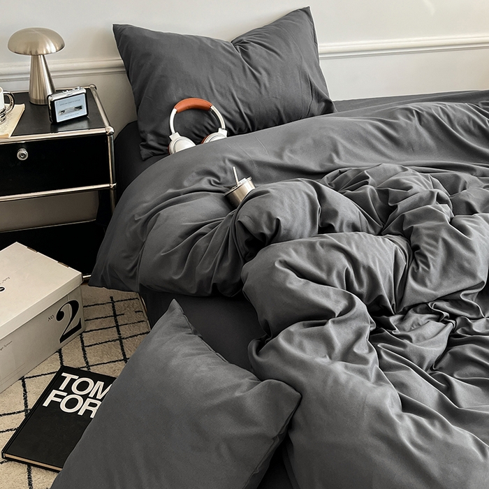 91家纺网 家纺一手货源 找家纺 世爵 2026新款10A抗菌亲肤水洗棉双拼四件套 深灰