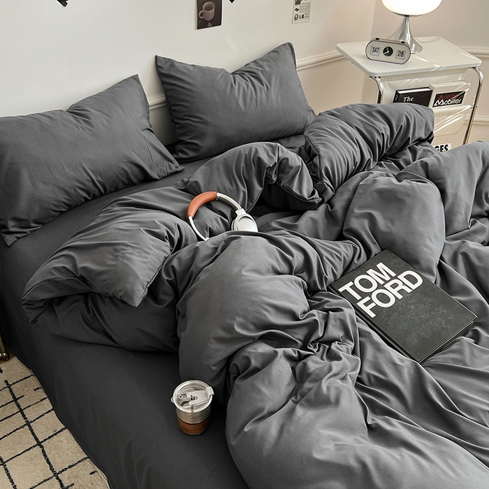 91家纺网 家纺一手货源 找家纺 世爵 2026新款10A抗菌亲肤水洗棉双拼四件套 深灰