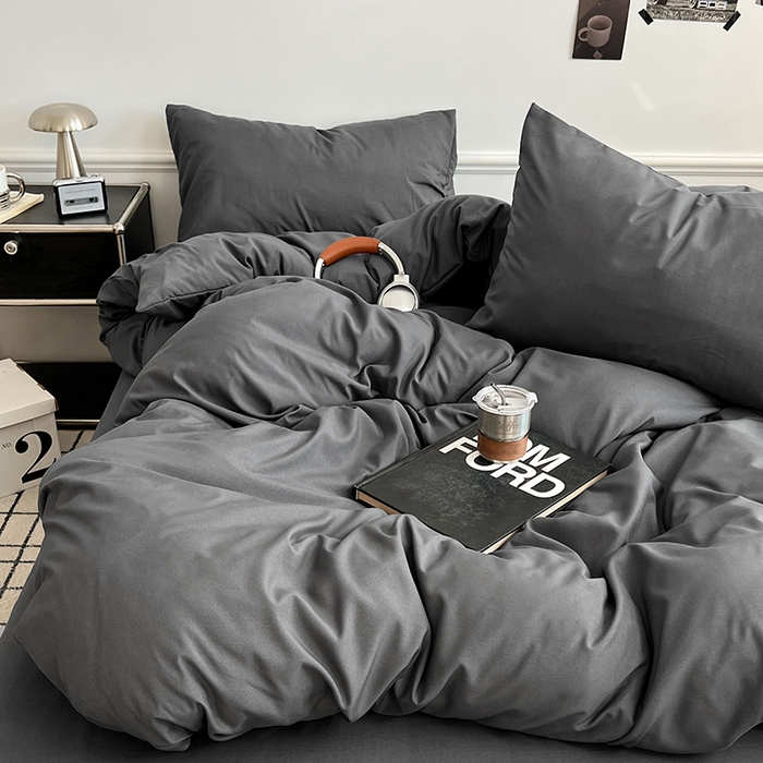 91家纺网 家纺一手货源 找家纺 世爵 2026新款10A抗菌亲肤水洗棉双拼四件套 深灰