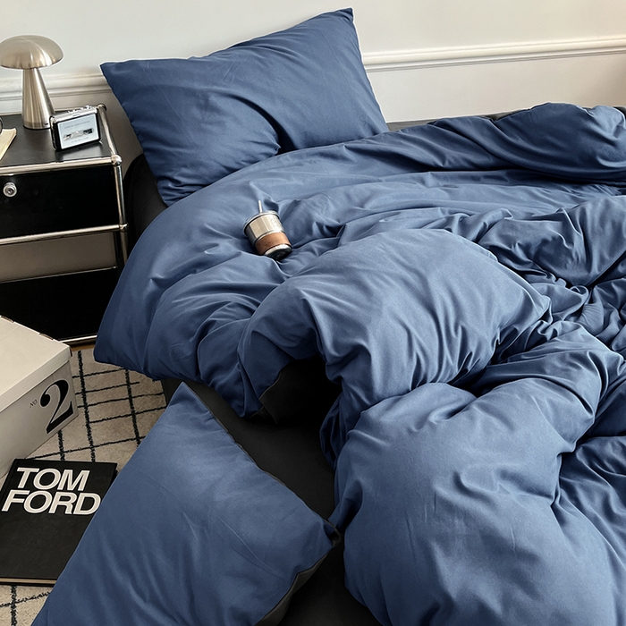 91家纺网 家纺一手货源 找家纺 世爵 2026新款10A抗菌亲肤水洗棉双拼四件套 深蓝灰