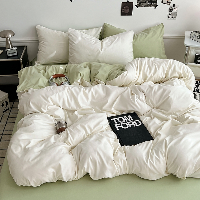 世爵 2026新款10A抗菌亲肤水洗棉双拼四件套 远山绿