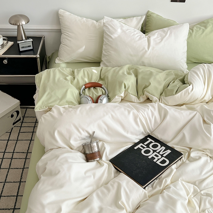 91家纺网 家纺一手货源 找家纺 世爵 2026新款10A抗菌亲肤水洗棉双拼四件套 远山绿