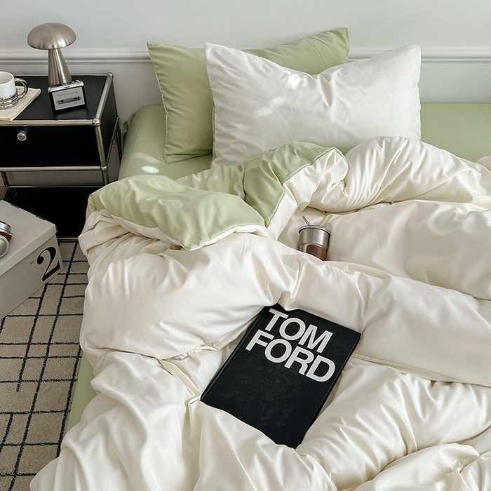 91家纺网 家纺一手货源 找家纺 世爵 2026新款10A抗菌亲肤水洗棉双拼四件套 远山绿