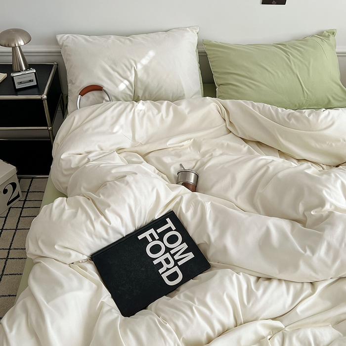 91家纺网 家纺一手货源 找家纺 世爵 2026新款10A抗菌亲肤水洗棉双拼四件套 远山绿