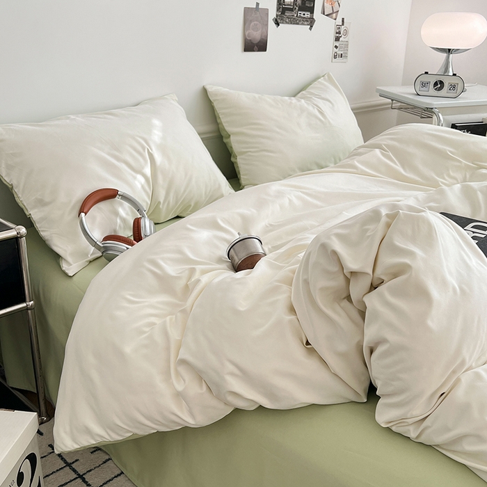 91家纺网 家纺一手货源 找家纺 世爵 2026新款10A抗菌亲肤水洗棉双拼四件套 远山绿